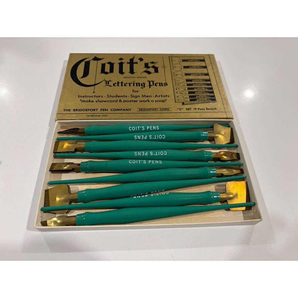 1940s VINTAGE COIT'S BALL BEARING LETTERING PENS SET OF 9 CALLIGRAPHY